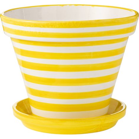Cache pot en céramique peint main rayures jaunes style andalou - Jaune rayé blanc (1/3)