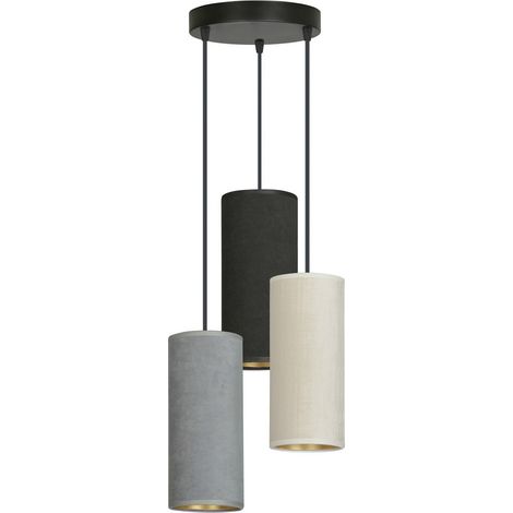 Emibig BENTE Plafoniera a sospensione Cluster nera con paralumi in tessuto nero, grigio, bianco, 3x E14 (1/5)