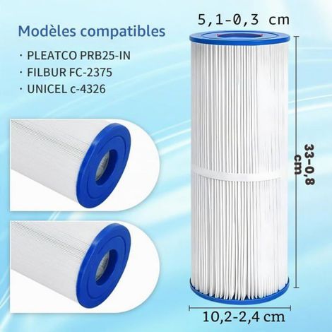 Filtre Spa - 34 cm x 12,7 cm - Compatible Pleatco PRB25-IN Unicel C-4326 Filbur FC-2375 - Lot de 2 (1/5)