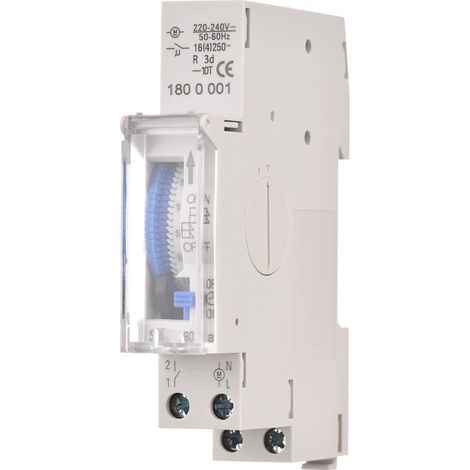 Ouylaf – Minuterie mécanique 24h sur rail DIN – Batterie intégrée – Tension AC220-240V – Programmation 15min – Pour lampadaires et équipements électriques (1/5)