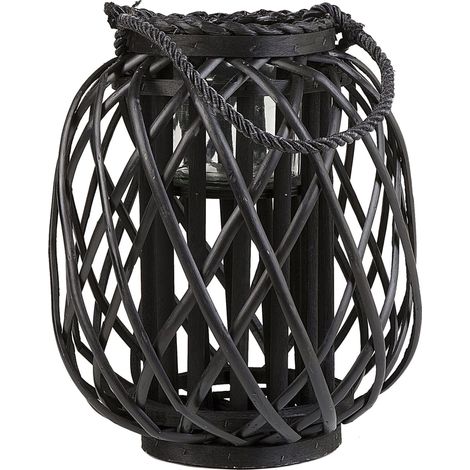 Lantern MAURITIUS Willow Wood 30 cm Black