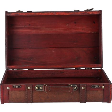 Antiker Lederkoffer, Truhe mit Retro-Kartenmuster, Bar-Accessoire zur Dekoration und Aufbewahrung, klein, braun, Größe 1605 (1/5)