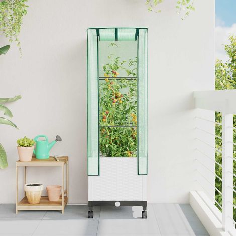 Teenpull – Gartenplanter mit Gewächshausabdeckung und Rädern Weiß PP (1/5)