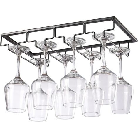 CSPARKV 40x22.5x5.5cm 4 Rangs Noir Support Verre Suspendu, Porte Verres à Vin en Métal, Rangement Verre Installation sous Meuble, pour Bar, Restaurant, Cuisine (1/5)