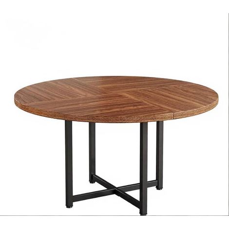 Table à manger ronde industrielle 120 cm pour 4 à 6 personnes, compacte pour petite cuisine, appartement ou salon, style noir et brun, idéale pour repas conviviaux  CHICFURN (1/5)