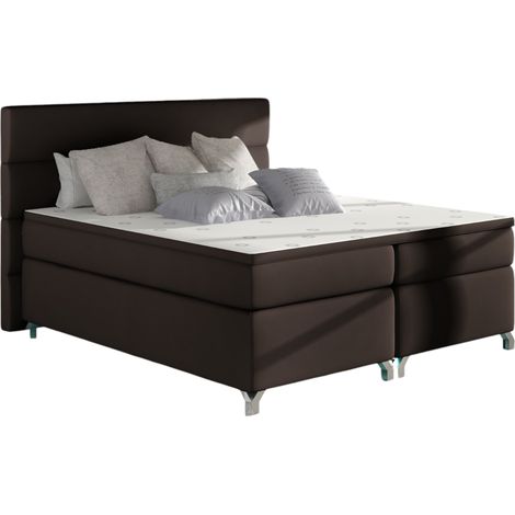 Lit boxspring 140x200 simili cuir marron Mador (1/5)
