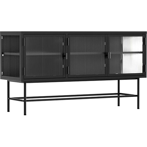 Buffet moderne 3 portes 120 cm en métal et verre noir