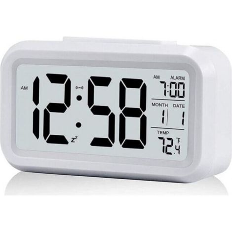 Blanc RéVeil NuméRique avec Grand Affichage LCD de la TempéRature, RéVeil Silencieux Alimenté par Batterie avec Fonction Snooze