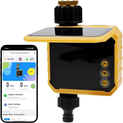 Ordinateur d'irrigation WiFi (1 Sorties), Programmateur Arrosage Automatique Solaire Minuteur d'arrosage Intelligent avec Retard de Pluie, Compatible avec APP et Alexa, pour Jardin, Pelouse (1/5)