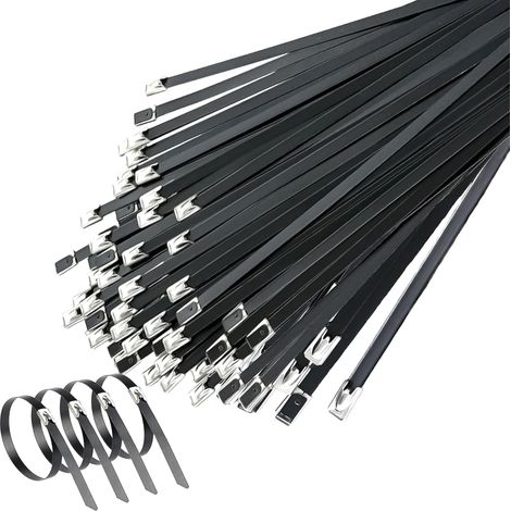 Attaches en Acier Inoxydable Noir 400mm, 50 Pièces Collier de Serrage Inox, Collier Serrage Inox Pour Bande Thermique Echappement, Entretenir les Clôtures et les Auvents (1/5)