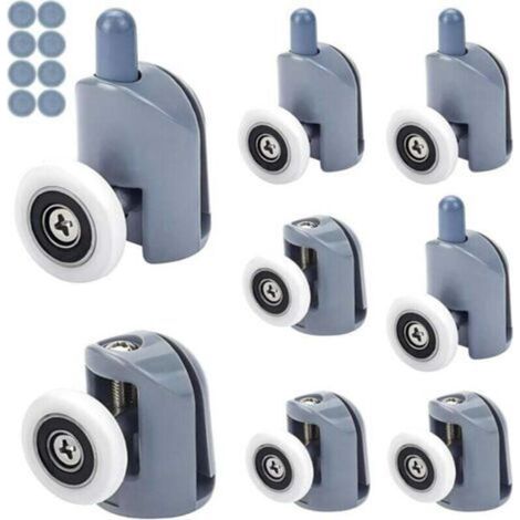 Set mit 8 Duschtürrollen, Duschkabinenrollen für Badezimmer 23 mm (4 oben und 4 unten)