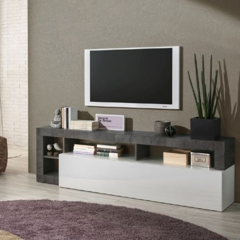 Meuble TV moderne laqué blanc et gris anthracite GAMA (1/5)