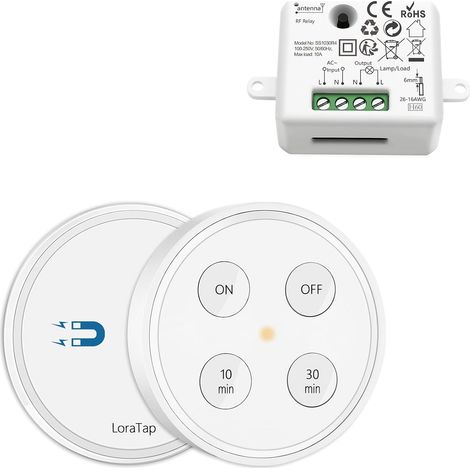 Kit Interrupteur Sans Fil Avec Minuterie 10min 30min Récepteur 2500W Emetteur Radio 868Mhz Va et Vient Commande à Distance Mural Pour Eclairage VMC (1/5)