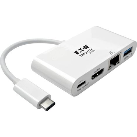 EATON TRIPPLITE USB-C Multiport Adapter - HDMI USB 3.0 Port GbE 60W PD Charging HDCP White (U444-06N