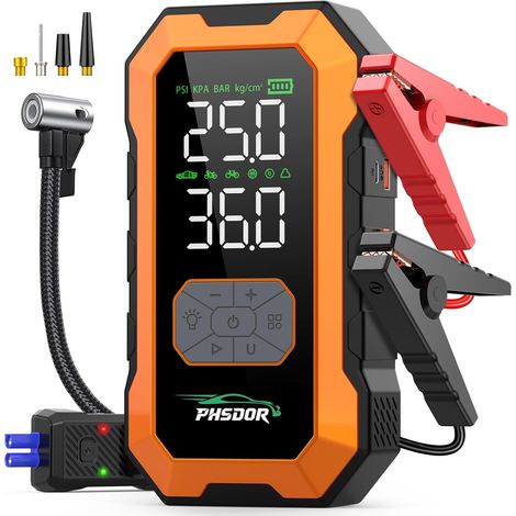 8000A Booster Batterie Voiture avec Gonfleur 150PSI 25000mAh Démarreur Batterie Voiture (Tous Gaz ou 10L Diesel) 12V Booster de Batterie Jump Starter avec Lumière LED (1/5)