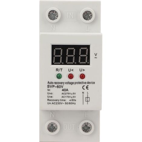 Protecteur de tension 230V monophasé 40A, dispositif de protection sur/sous-tension avec affichage numérique LED, relais de récupération automatique de tension pour tableau électrique (1/5)