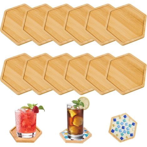 12er Set Bambus Untersetzer 10cm Sechseckig für DIY Basteln & Deko (1/4)