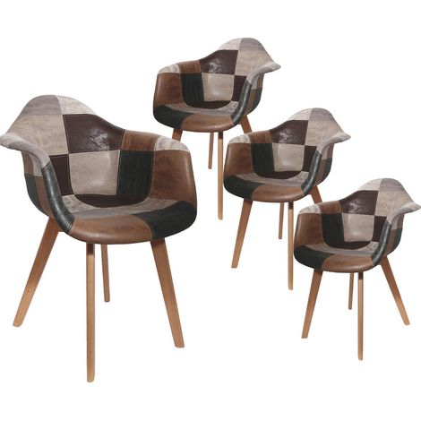 MELO - Lot de 4 Fauteuils Scandinaves Aspect Vieux Cuir (1/5)