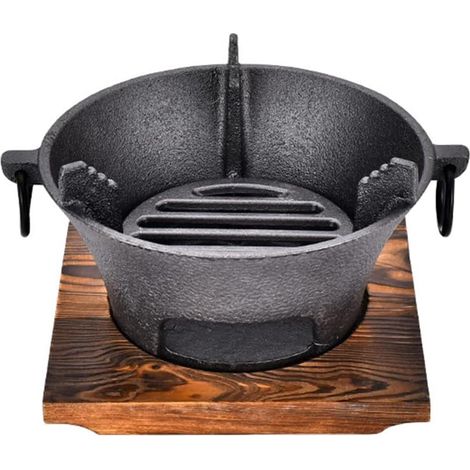 Four en carbone, poêle à charbon en fonte, table de cuisson avec clip et tasses, barbecue grill pour intérieur/extérieur, camping, pique-nique, garde la saveur originale (1/5)