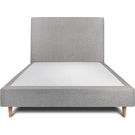 Lit 150x200cm avec tête de lit tapissier bouclette et sommier tapissier gris - Hauteur totale : 35cm (1/5)