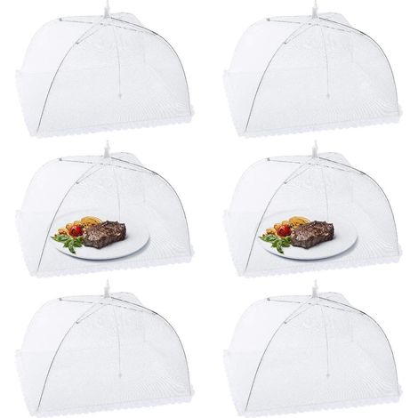 Lot de 6 couvercles pliables anti-insectes et anti-moustiques pour aliments, style parapluie pliant, protection idéale pour les bars. (1/5)