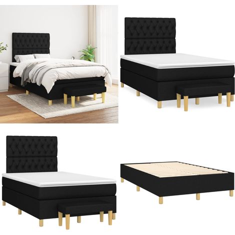 Sommier à lattes de lit avec matelas Noir 120x200 cm Tissu - Lit Double - Lit Plateforme - Matelas À Ressorts Ensachés - Têtière Ajustable - Canapé Lit - Home & Living (1/5)