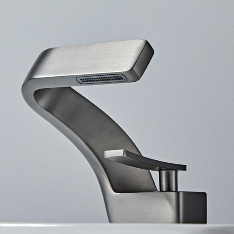 Brushed grey washbasin tap, single-handle waterfall mixer tap for a modern and elegant bathroom (1/5)