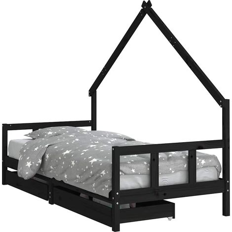 vidaXL Estructura de cama niños con cajones madera pino negro 90x200cm (1/2)