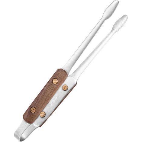 Pince à griller en acier inoxydable avec manche en bois de noyer, résistante à la chaleur, idéale pour griller et servir, ustensile de cuisine élégant. (1/3)