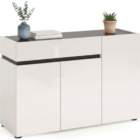 Credenza Bajardo, alacena 2 estantes, un cajón Made in Italy, 3 puertas, 120x42x80h cm blanco brillante