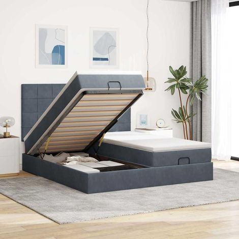 Ottoman-Bett mit Matratzen & LEDs Dunkelgrau 200x200 cm Samt (1/5)