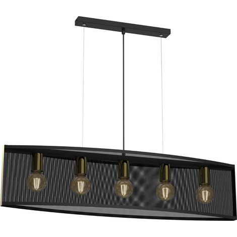 Suspension barre 96 cm grillage noir/or 5xE27 Luminex
