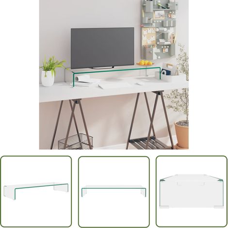 The Living Store Meuble TV/pour moniteur 90x30x13 cm verre transparent - Support Tv - Meuble Tv - Stand Tv - Ecran Tv - Table Basse (1/5)