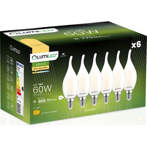 6x LED-Lampe E14 Kerze BA35 7W = 60W 806lm 3000K warmweiß 360° beleuchtet (1/5)