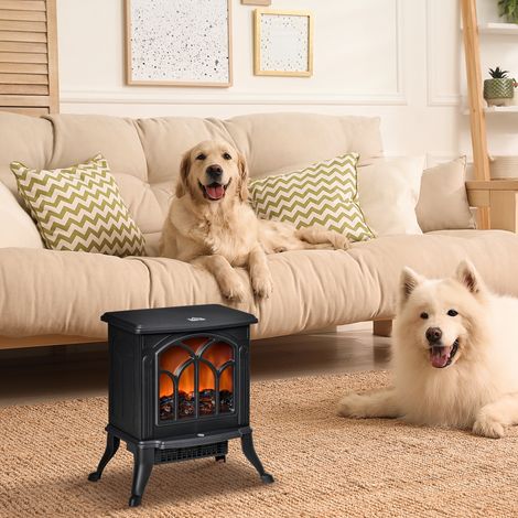 Cheminée électrique debout Noir 750/1500 W avec 2 niveaux de puissance Surface de couverture à effet de flamme 15-20 m² (1/4)