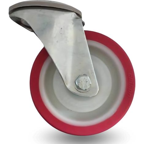 Rueda giratoria de 100 mm, 150 kg, JPPU 1005, rojo, poliuretano (1/5)