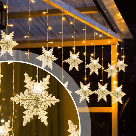 SWANEW Tenda luminosa a LED Fiocco di neve per feste in camera da letto Tenda luminosa per interni per esterni. bianco caldo (1/5)