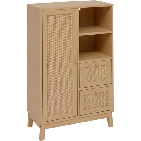 Meuble de Rangement Salle de Bain "Cane" 95cm Naturel (1/4)