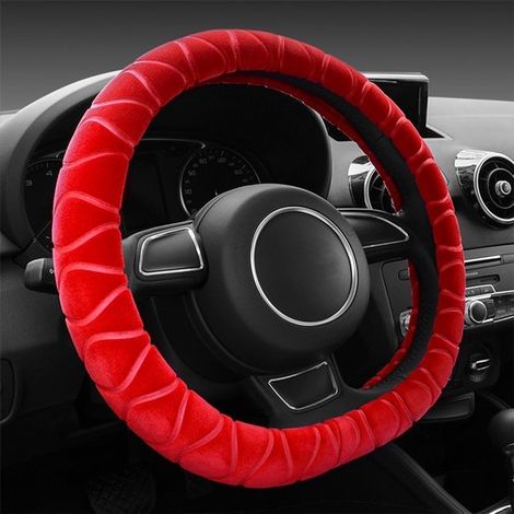 Coprivolante a forma di D per auto. Coprivolante antiscivolo, morbido e felpato. Coprivolante in peluche per interni auto. Coprivolante caldo per l'inverno. (1/5)