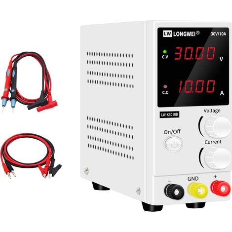 Alimentation laboratoire 30V 10A,Alimentation variable, Alimentation de laboratoire ,Appliqué à l'enseignement,laboratoire, Diy,electrolyseur,Avec pince crocodile, cordon de test