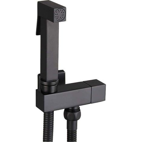 Douchette de toilette murale en laiton noir – Kit complet avec flexible et support, pulvérisateur bidet mains-libres pour nettoyage hygiénique (1/4)