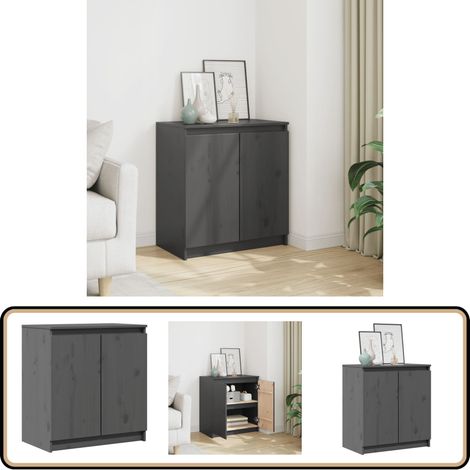 Armoire latérale gris 60x36x65 cm bois de pin massif - Meuble De Rangement - Armoire Laterale - Buffet - Commode - Bois Massif (1/5)