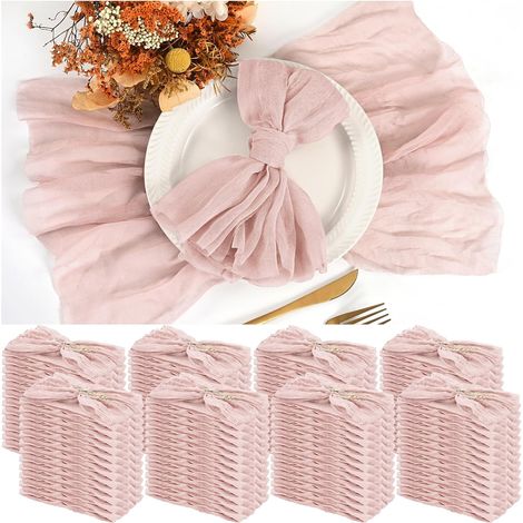 100 Serviettes en Tissu Rose pour dîner – Serviettes en Mousseline pour Mariage, froissées, lot pour fêtes Maison, déco Table Rustique, 43 x 43 cm