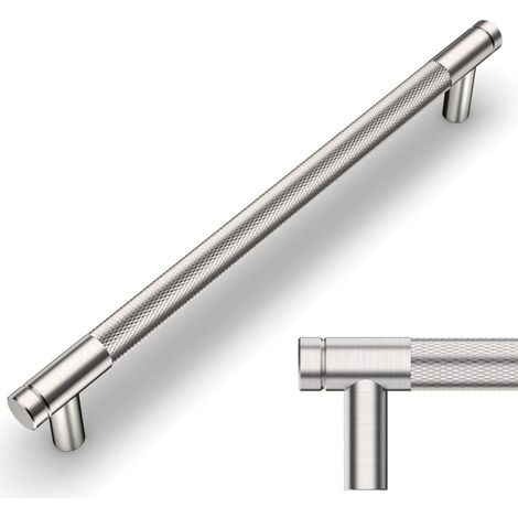 Lot de 2 poignées de meuble moletées en nickel satiné brossé, entraxe de 320 mm, pour tiroirs, commodes, placards et armoires de cuisine (1/3)