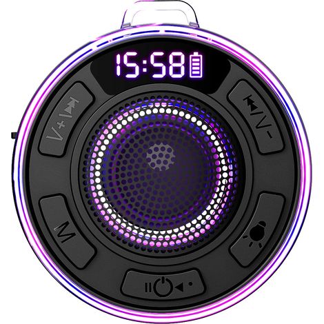 1 enceinte Bluetooth de douche, étanche IP7, avec ventouse, lumineuse RGB, 8 h d'autonomie, affichage LED, USB-C, idéale pour salle de bain et extérieur (1/5)