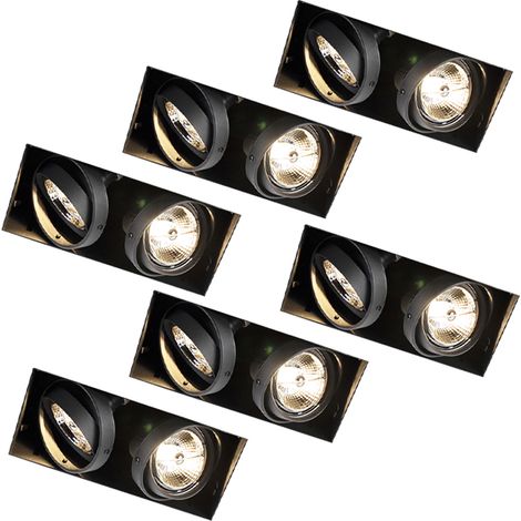 QAZQA Moderno Set de 6 focos empotrables negros GU10 AR70 sin marco 2 luces - Oneon Acero Rectangular Adecuado para LED Max. 2 x 50 Watt (1/4)