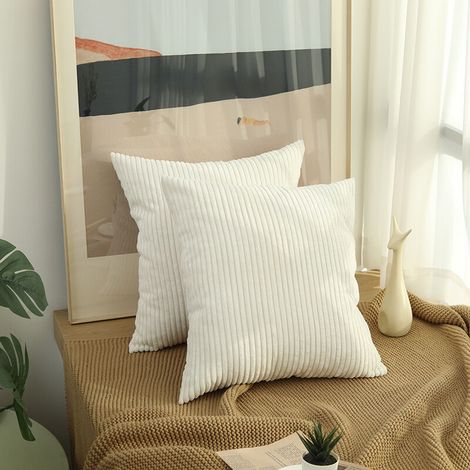 Lot de 2 housses de coussin en velours côtelé blanc, 40x40 cm, super doux, avec fermeture éclair cachée, pour canapé, salon. (1/4)