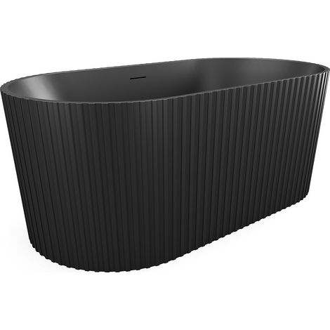 Vente-Unique – Baignoire îlot striée en acrylique noir mat – Capacité 220L – Dimensions 150 x 75 x 58 cm – Tablier non démontable