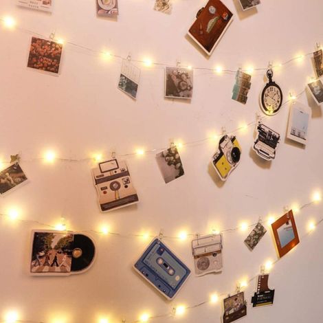 Guirlande lumineuse LED à pinces pour photos Litogo 10 m, 100 LED et 60 pinces, applique murale à piles pour salon, Noël, mariages (1/5)