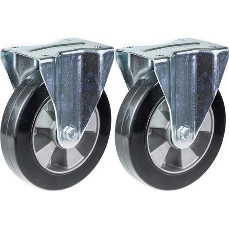 Roulette - Schwarz - 200mm - Set von 2 - Tragfähigkeit 700kg - Fest
